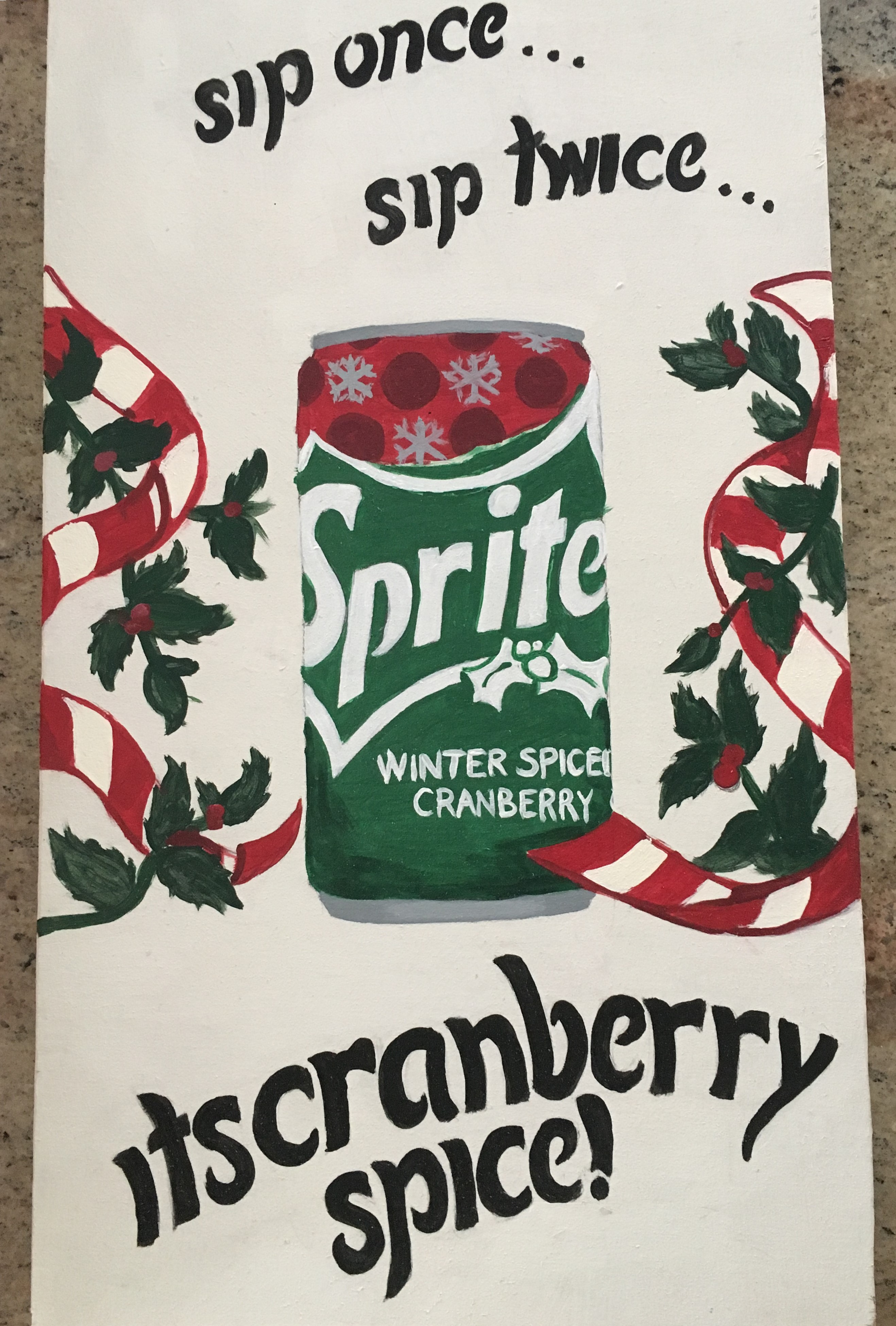 Painting of a fictional advertisement for cranberry sprite