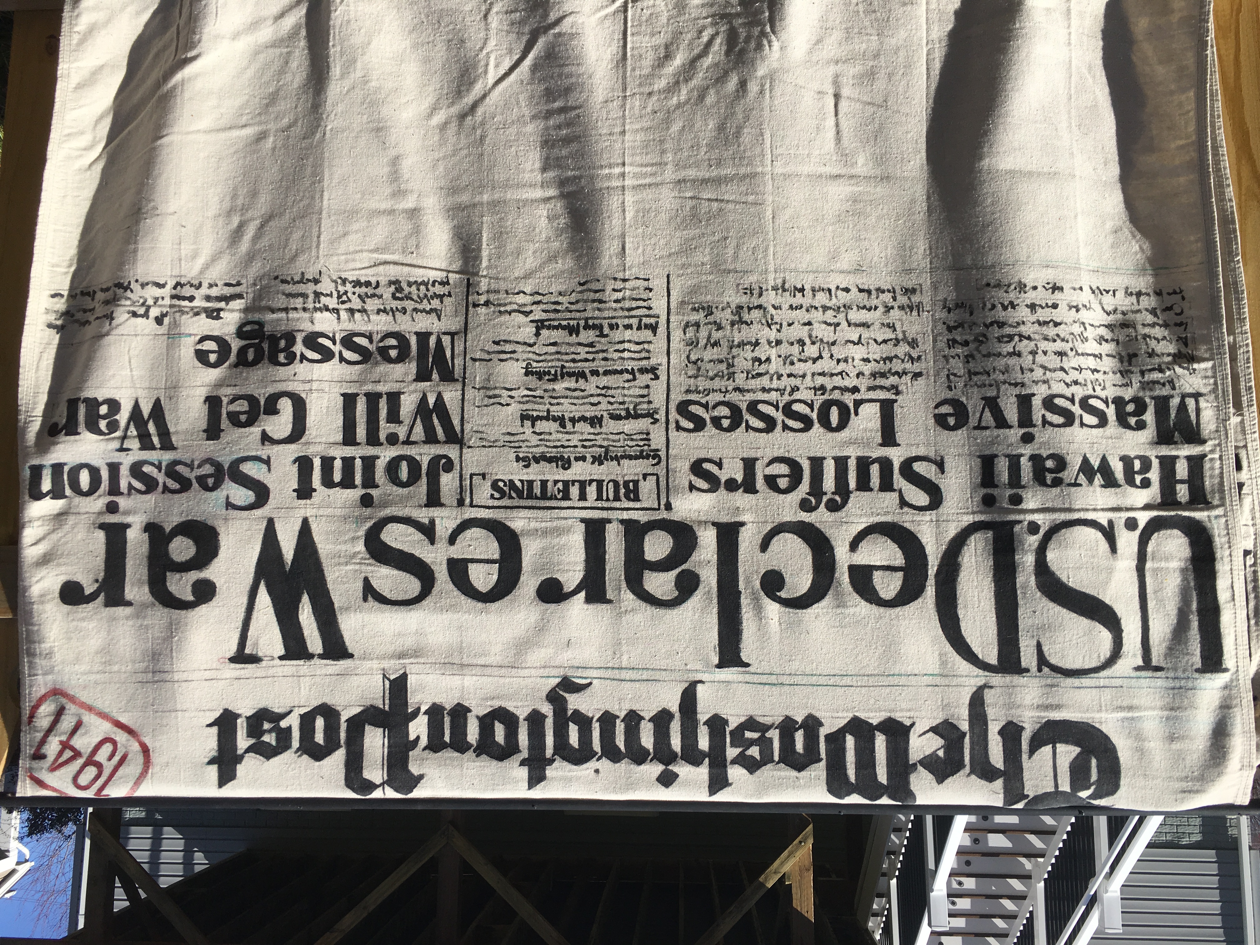 Newspaper headline from the first movement of the show