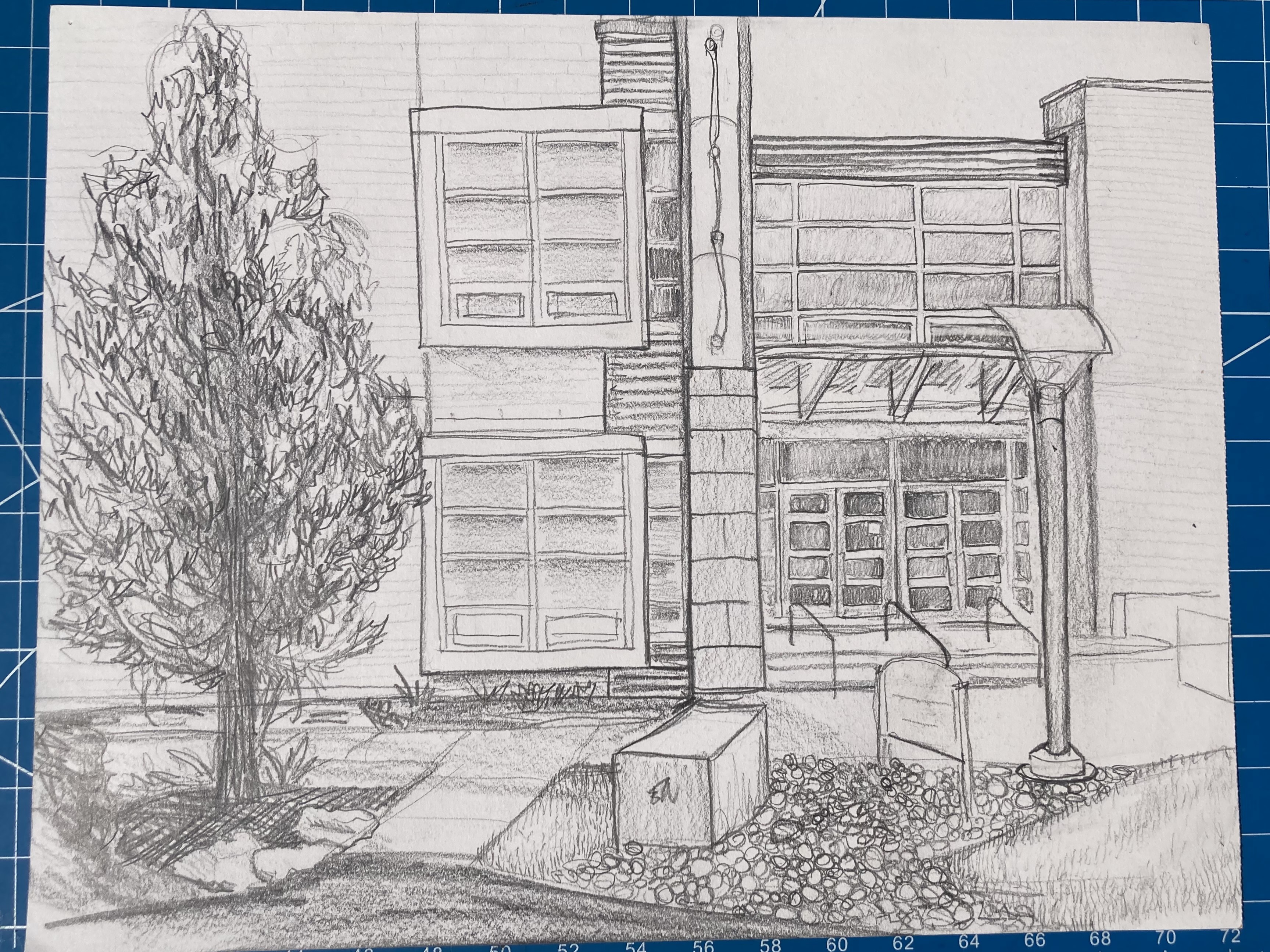 Graphite drawing of the front door of the art and design building at GMU. Completed as the final for AVT 222 Drawing 2