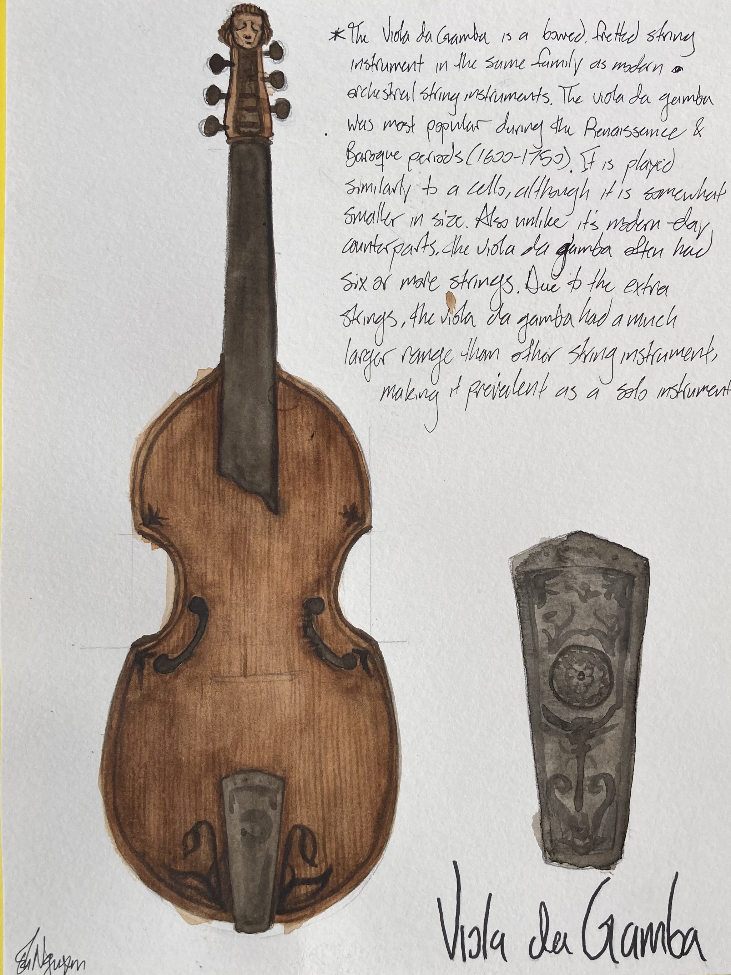 Study of a viola de gamba, completed for THR 330 Drawing and rendering