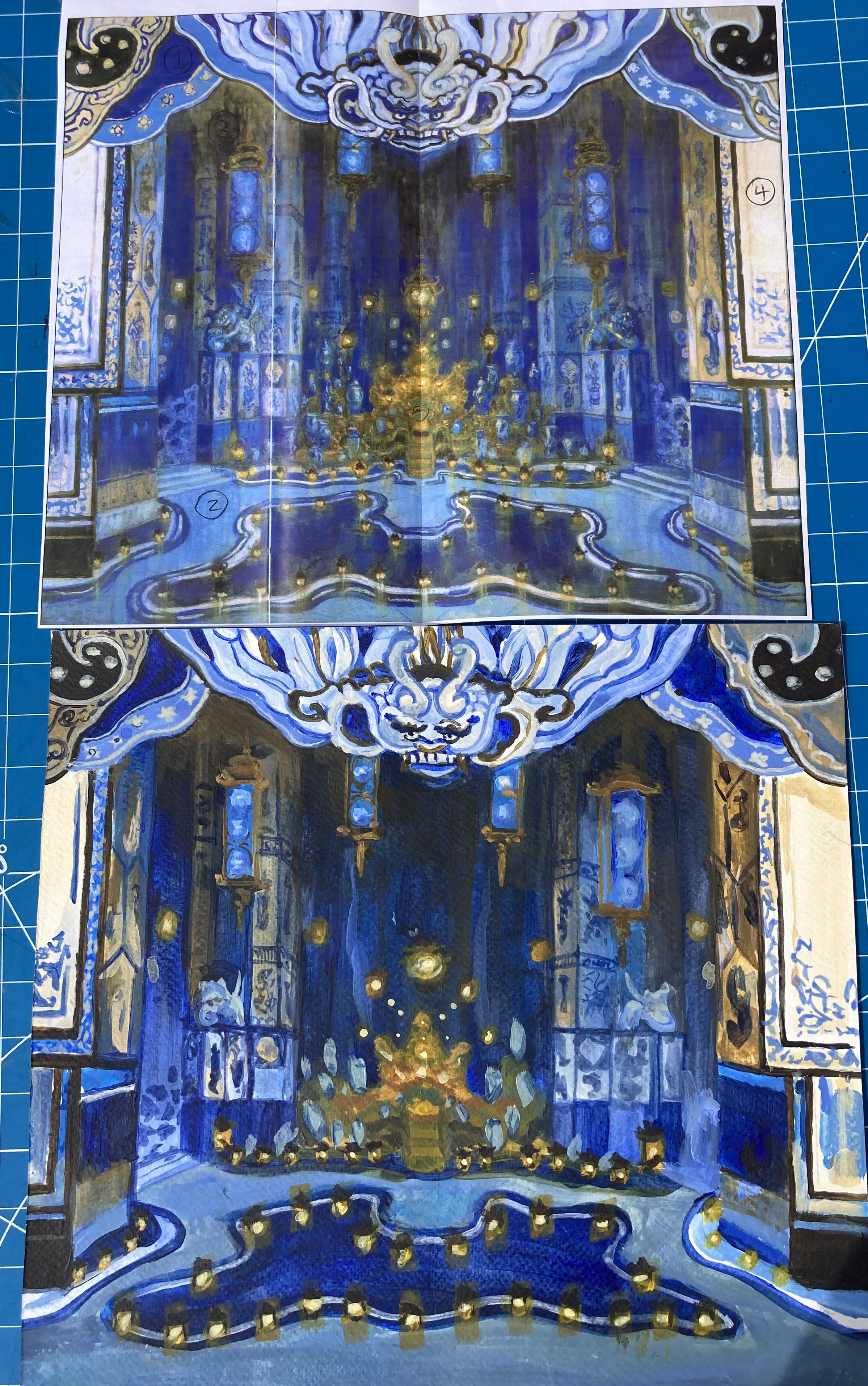 Study of a painted back drop, completed for THR 330 Drawing and Rendering