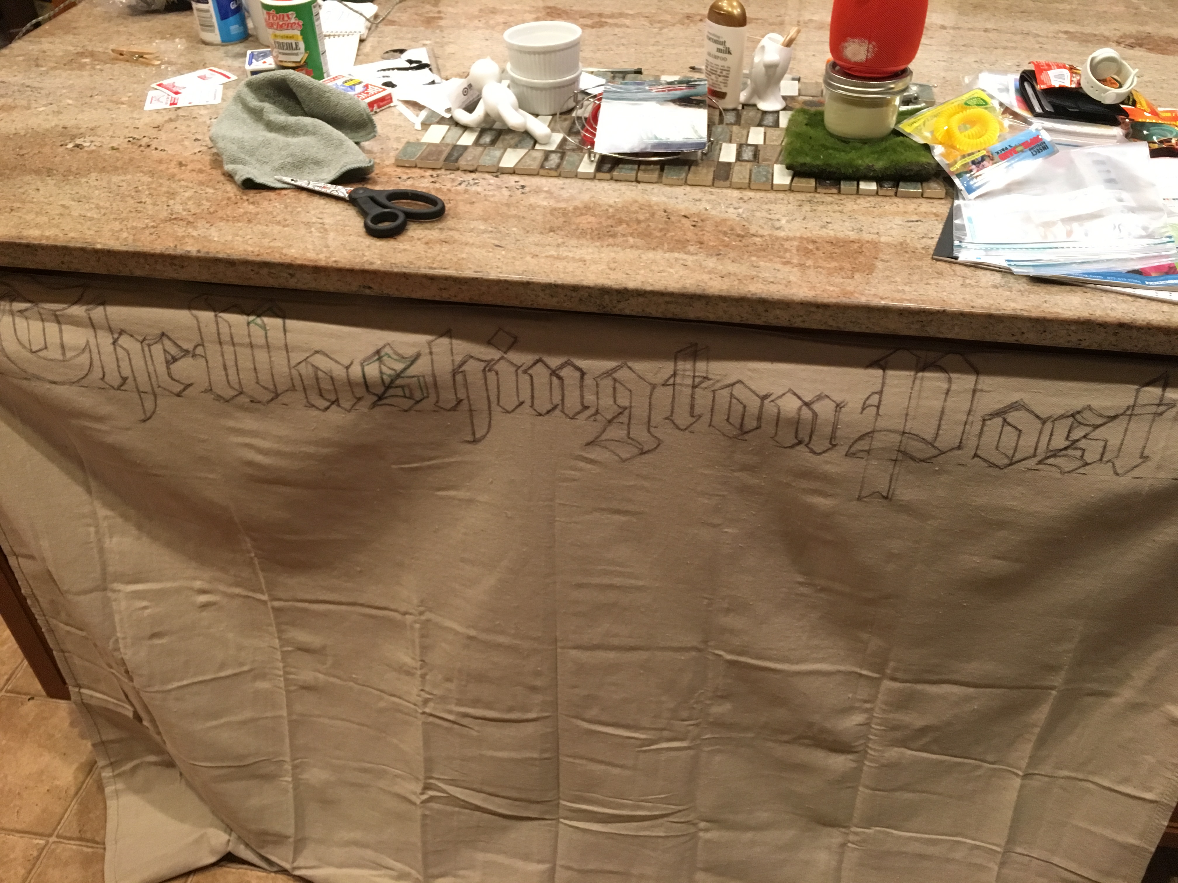 The newspaper headline set pieces in production